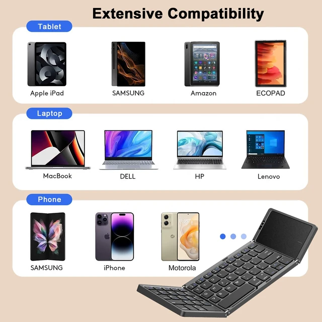 Alt view image 2 of 6 - avakot Foldable Bluetooth Keyboard with Built-in Touchpad, Black | Slim Portable Travel Design, Rechargeable, Full-Size Keys, Compatible with iOS Android Windows PC Laptop