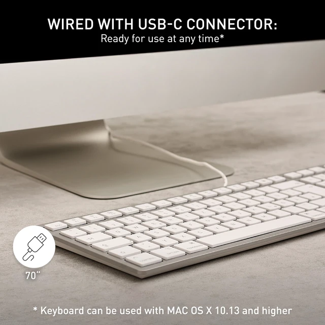 Alt view image 3 of 6 - Cherry KC 6000C for MAC, Wired Mac Keyboard with Number Pad, USB-C Connection, Whisper-Quiet Keys, Thin Design, SX Scissor Switches, QWERTY, Silver/White