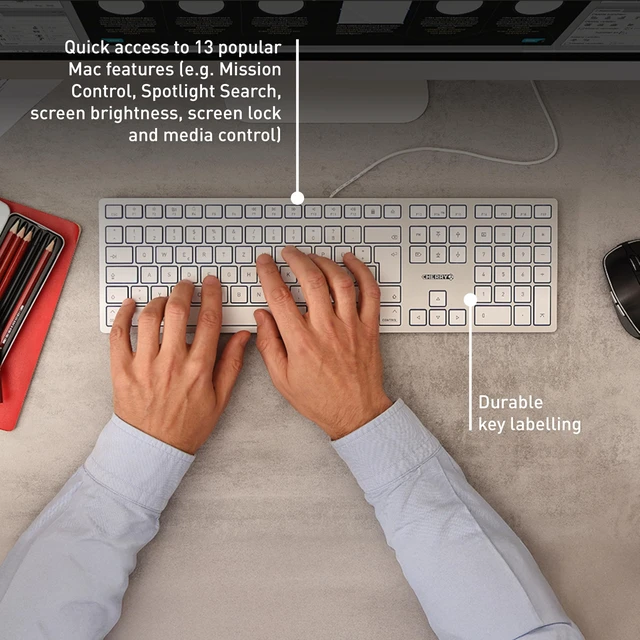Alt view image 6 of 6 - Cherry KC 6000C for MAC, Wired Mac Keyboard with Number Pad, USB-C Connection, Whisper-Quiet Keys, Thin Design, SX Scissor Switches, QWERTY, Silver/White