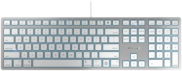 Main image of Cherry KC 6000C for MAC, Wired Mac Keyboard with Number Pad, USB-C Connection, Whisper-Quiet Keys, Thin Design, SX Scissor Switches, QWERTY, Silver/White