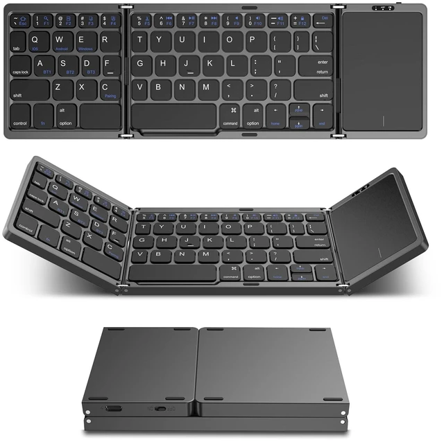 Main image of avakot Foldable Bluetooth Keyboard with Built-in Touchpad, Black | Slim Portable Travel Design, Rechargeable, Full-Size Keys, Compatible with iOS Android Windows PC Laptop