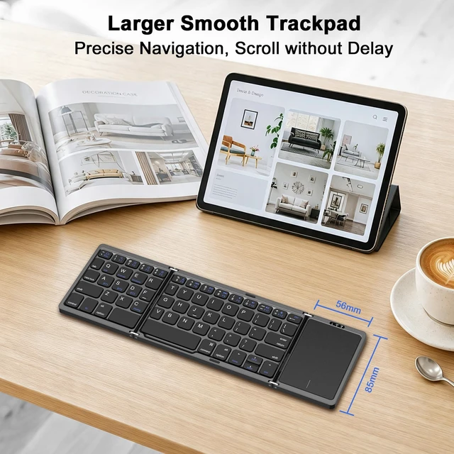Alt view image 3 of 6 - avakot Foldable Bluetooth Keyboard with Built-in Touchpad, Black | Slim Portable Travel Design, Rechargeable, Full-Size Keys, Compatible with iOS Android Windows PC Laptop