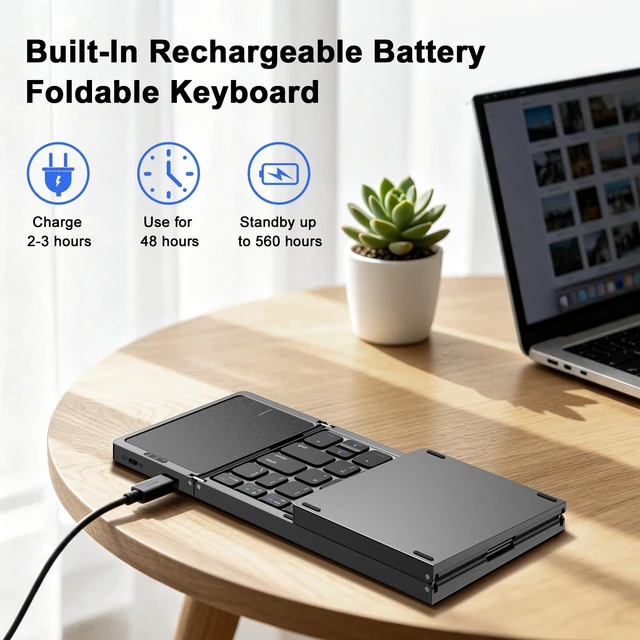 Alt view image 5 of 6 - avakot Foldable Bluetooth Keyboard with Built-in Touchpad, Black | Slim Portable Travel Design, Rechargeable, Full-Size Keys, Compatible with iOS Android Windows PC Laptop