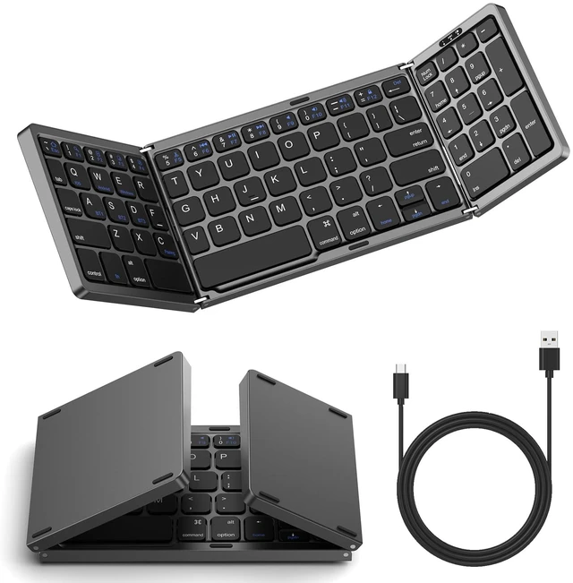 Main image of BLOSOMEET Pocket-Sized Foldable Bluetooth Keyboard, Works with Phones & Tablets, 3-Device Instant Switching, Compact Typing Companion for Business Travel, Black