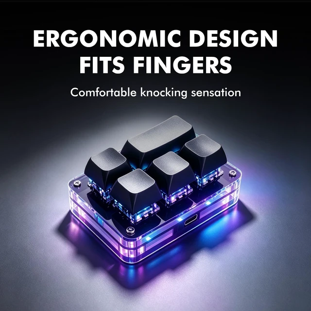 Alt view image 3 of 7 - LUKCOZMO Programmable 5-Key Mini Gaming Keypad with RGB Backlit & USB Drive | 5-Key Macro Programmable Mini Gaming Keyboard with USB Flash Drive, One Handed Keypad RGB LED Backlit