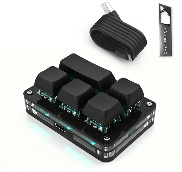 Main image of LUKCOZMO Programmable 5-Key Mini Gaming Keypad with RGB Backlit & USB Drive | 5-Key Macro Programmable Mini Gaming Keyboard with USB Flash Drive, One Handed Keypad RGB LED Backlit