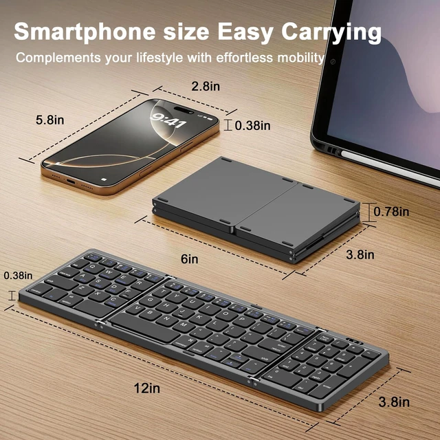 Alt view image 3 of 7 - avakot Full Size Foldable Travel Keyboard with Numeric Keypad, Black | Support Bluetooth 3-Device Connection, USB-C Charging, Travel & Office Use, Works with iOS Android Windows Mac Devices