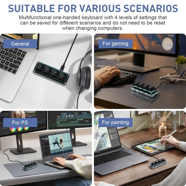 Alt view image 7 of 7 - Mini 4-Key Copy Paste Programmable Keyboard Hotswappable Mechanical Switch | For Rhythm Games Mini RGB Gaming Keypad for Customized Macros Office Work Shortcut Keys