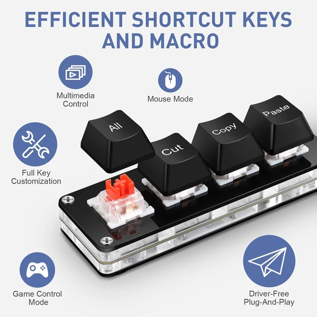 Alt view image 3 of 7 - Mini 4-Key Copy Paste Programmable Keyboard Hotswappable Mechanical Switch | For Rhythm Games Mini RGB Gaming Keypad for Customized Macros Office Work Shortcut Keys