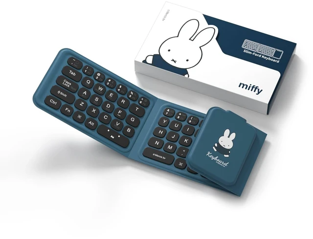 Main image of Miffy Triple-Fold Bluetooth Keyboard - Magnetic Fold Design with Integrated Touchpad & Numeric Keypad, Bluetooth 5.0 (3 Devices), Rechargeable 5.6mm Slim, Premium Leather - Blue