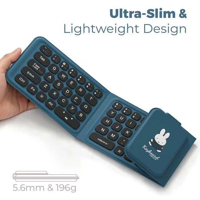 Alt view image 3 of 7 - Miffy Triple-Fold Bluetooth Keyboard - Magnetic Fold Design with Integrated Touchpad & Numeric Keypad, Bluetooth 5.0 (3 Devices), Rechargeable 5.6mm Slim, Premium Leather - Blue