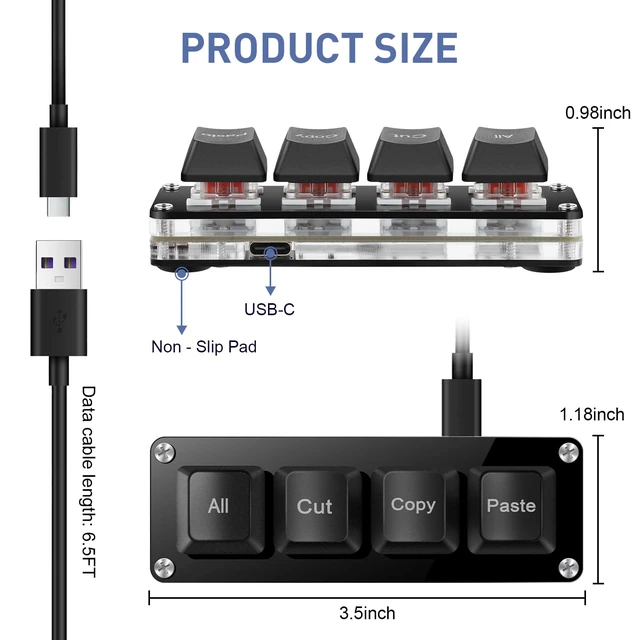 Alt view image 2 of 7 - Mini 4-Key Copy Paste Programmable Keyboard Hotswappable Mechanical Switch | For Rhythm Games Mini RGB Gaming Keypad for Customized Macros Office Work Shortcut Keys