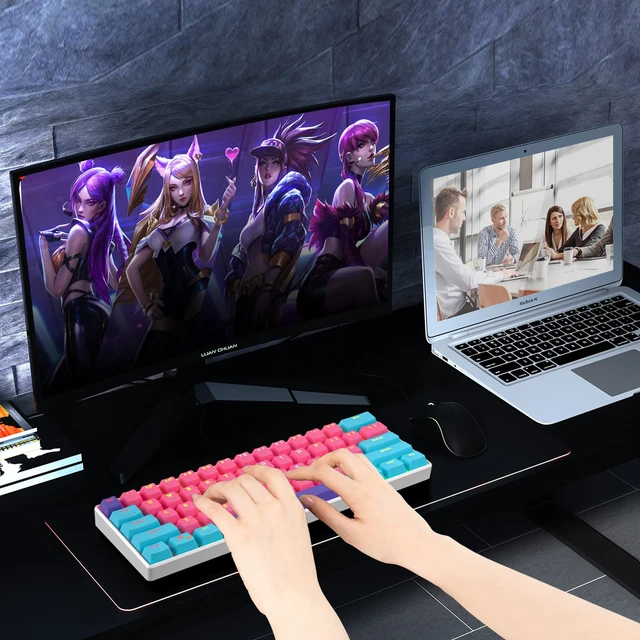 Alt view image 6 of 7 - iRoboosta Portable 60% Mechanical Gaming Keyboard Pink/Blue, RGB Backlit Wired Key Board with Red Switch, Compact 61 Keys Mini Office Keyboards with for Windows Laptop PC (61 Zhi/Red Switch)