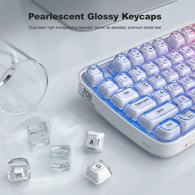 Alt view image 2 of 7 - Clear Wireless Keyboard, Tri-Mode Bluetooth/2.4G Rechargeable Keyboard with RGB Backlit, Ergonomic Computer Keyboard with Transparent Keycaps for PC Laptop Desktop Home Office