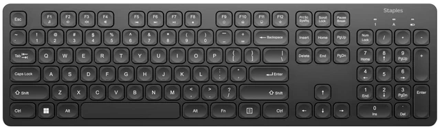 Main image of Staples TECH Slim Wireless Keyboard, FullSize 104Key, Quiet Scissor Keys, USB Receiver, Black