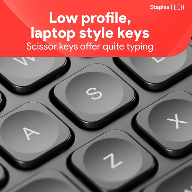 Alt view image 6 of 7 - Staples TECH Slim Wireless Keyboard, FullSize 104Key, Quiet Scissor Keys, USB Receiver, Black
