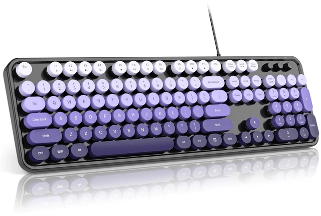 Main image of MOFII Computer Keyboard Wired,Round Key Retro Typewriter Keyboard Full Size | USB Plug and Play, for Laptop, PC, Desktop, Windows (Black Purple Gradient Color)