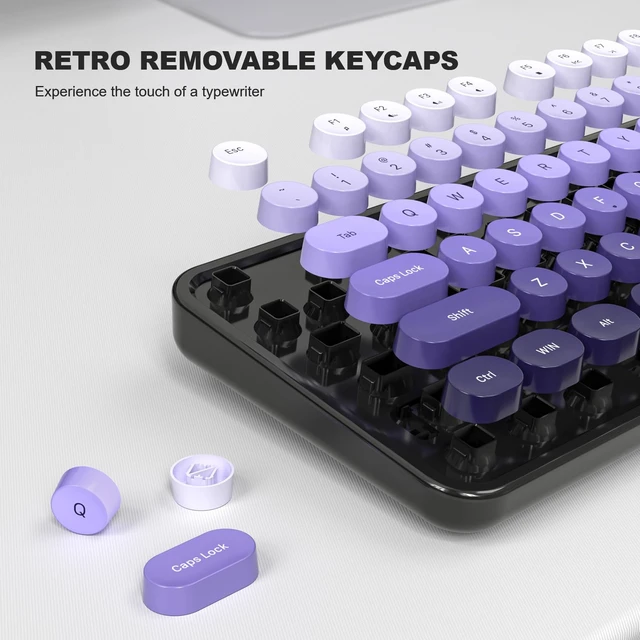 Alt view image 5 of 7 - MOFII Computer Keyboard Wired,Round Key Retro Typewriter Keyboard Full Size | USB Plug and Play, for Laptop, PC, Desktop, Windows (Black Purple Gradient Color)