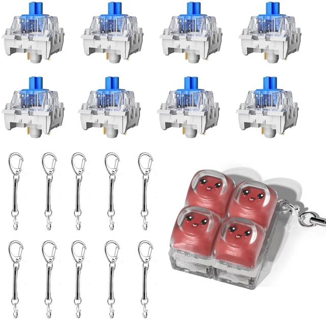 Main image of Zhouwang 150Pcs Blue Clicky Switch,10Pcs Keychain,1Pcs Keyboard Fidget ToysPre-Lubricated, Dustproof and Waterproof Click Switch,Crisp clicking Sound with Strong Tactile Feedback, Keyboard Accessories