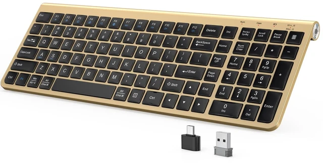 Main image of JOYACCESS Black Gold Wireless Keyboard with Low-Profile Keys - 2.4GHz Full-Sized,Windows & Mac OS, Quiet,Ergonomic Keyboard for Computer, Laptop, PC, Mac,Windows- Gold