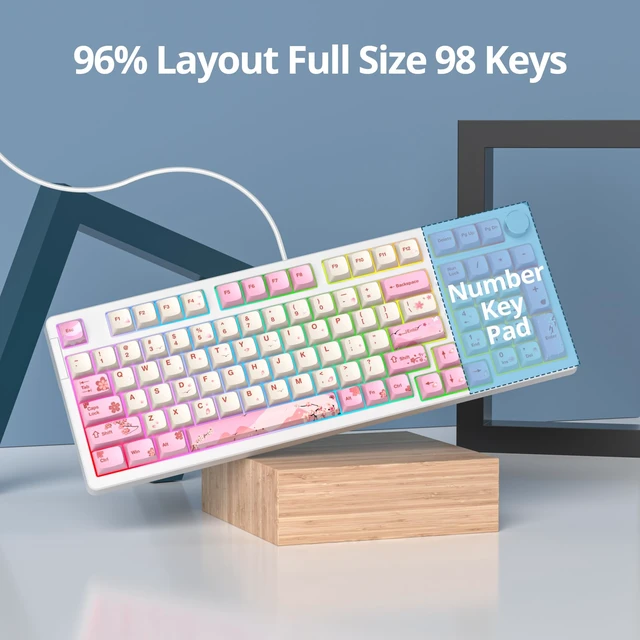 Alt view image 6 of 7 - SbocKeeb 96% Wired Mechanical Gaming Keyboard,Gasket Structure RGB Backlit Keyboard,98 Key Hot Swappable Keyboard with Control Knob,NKRO Compact Keyboards with Number Pad for Win/Mac(98 Flower)
