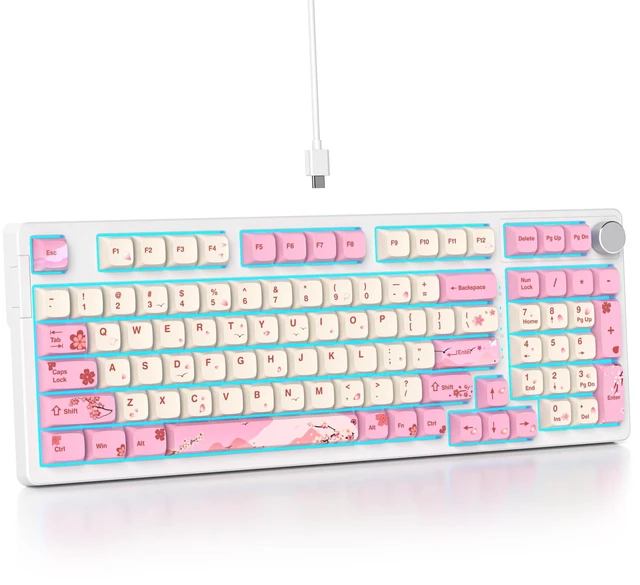 Main image of SbocKeeb 96% Wired Mechanical Gaming Keyboard,Gasket Structure RGB Backlit Keyboard,98 Key Hot Swappable Keyboard with Control Knob,NKRO Compact Keyboards with Number Pad for Win/Mac(98 Flower)