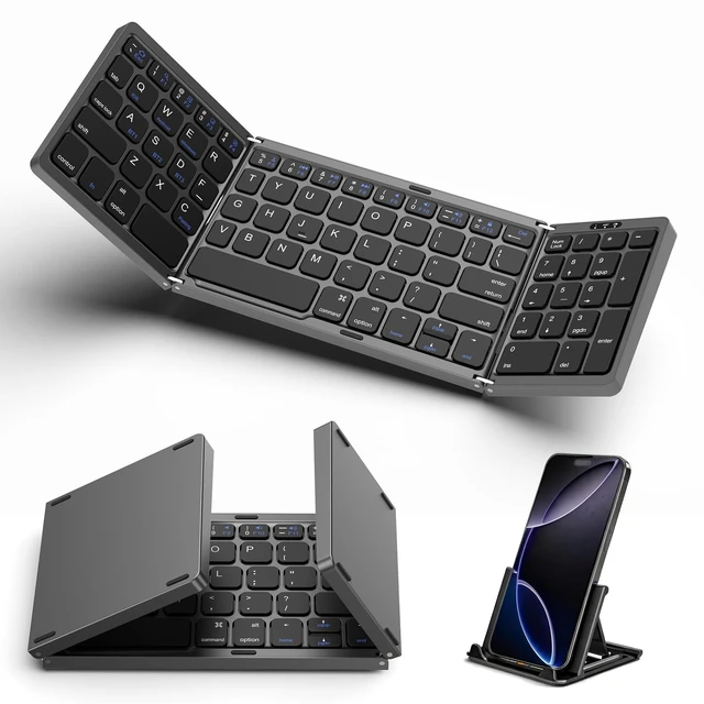 Main image of avakot Full Size Foldable Travel Keyboard with Numeric Keypad, Black | Support Bluetooth 3-Device Connection, USB-C Charging, Travel & Office Use, Works with iOS Android Windows Mac Devices