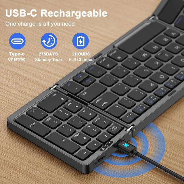 Alt view image 4 of 7 - avakot Full Size Foldable Travel Keyboard with Numeric Keypad, Black | Support Bluetooth 3-Device Connection, USB-C Charging, Travel & Office Use, Works with iOS Android Windows Mac Devices
