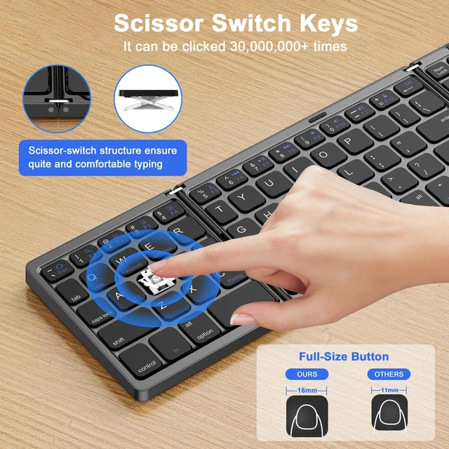 Alt view image 6 of 7 - avakot Full Size Foldable Travel Keyboard with Numeric Keypad, Black | Support Bluetooth 3-Device Connection, USB-C Charging, Travel & Office Use, Works with iOS Android Windows Mac Devices