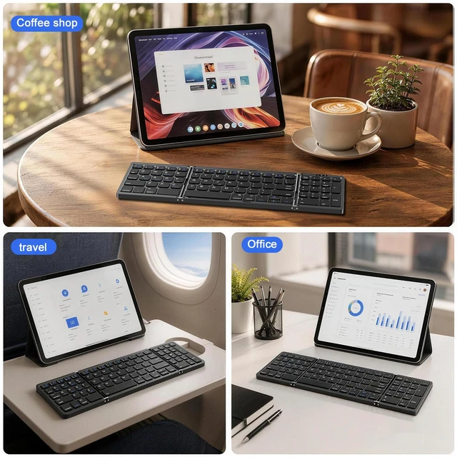 Alt view image 7 of 7 - avakot Full Size Foldable Travel Keyboard with Numeric Keypad, Black | Support Bluetooth 3-Device Connection, USB-C Charging, Travel & Office Use, Works with iOS Android Windows Mac Devices