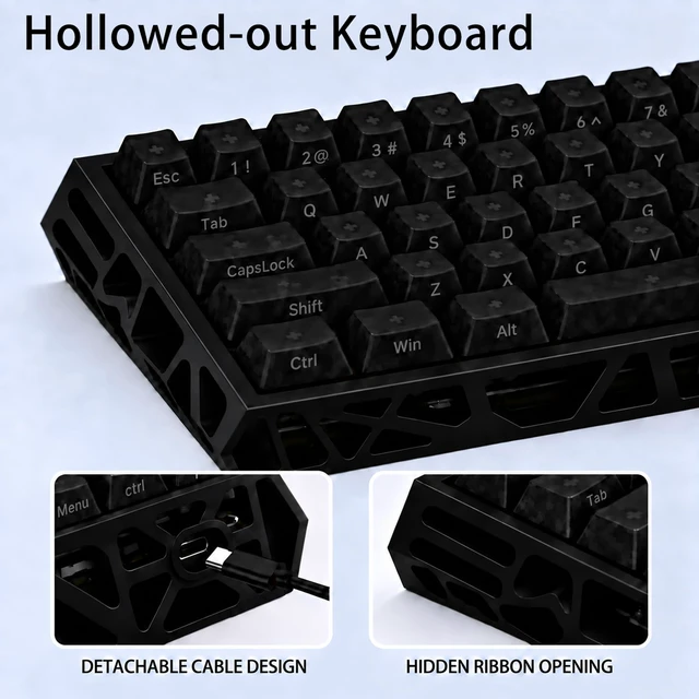 Alt view image 3 of 6 - K KAVLORN 60% Mechanical Gaming Keyboard Wired, Hot Swappable Blue Switch, RGB Backlit, 61 Key Compact Keyboard with Hollow Shell, Programmable, Ergonomic Design for PC,Mac,Office, Gaming