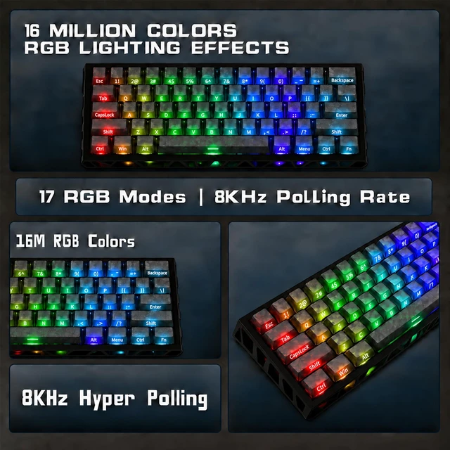 Main image of K KAVLORN 60% Mechanical Gaming Keyboard Wired, Hot Swappable Blue Switch, RGB Backlit, 61 Key Compact Keyboard with Hollow Shell, Programmable, Ergonomic Design for PC,Mac,Office, Gaming