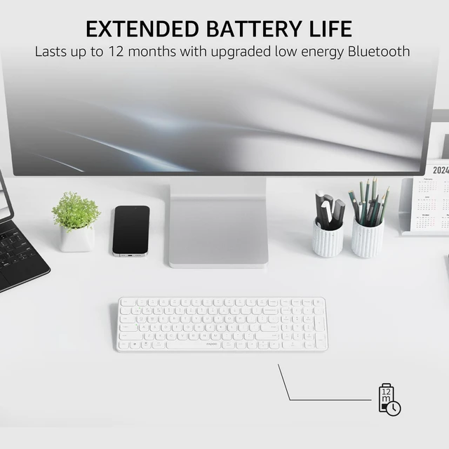 Alt view image 7 of 7 - Rapoo E9310M Wireless Keyboard for Mac/iPad/PC, Multi-Device Bluetooth Keyboard with Number Pad, Low-Profile, Quiet Typing, 99-Key, Battery Powered, Support 4 Devices for Windows, Linux, Chrome, Mac