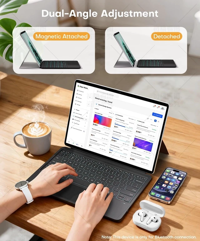 Alt view image 4 of 6 - Surface Pro 12 Keyboard, 7 Color Backlits Bluetooth Magnetic Keyboard | Wireless Type-Cover for Microsoft Surface Pro 12 inch 2025, Auto Sleep/Wake Multi-Touch Trackpad, Ultra-Slim USB-C Recharge