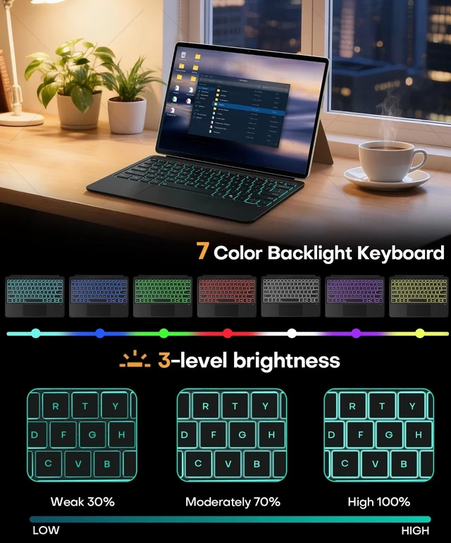 Alt view image 2 of 6 - Surface Pro 12 Keyboard, 7 Color Backlits Bluetooth Magnetic Keyboard | Wireless Type-Cover for Microsoft Surface Pro 12 inch 2025, Auto Sleep/Wake Multi-Touch Trackpad, Ultra-Slim USB-C Recharge