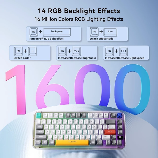 Alt view image 6 of 7 - AUSDOM K75pro Wireless Gaming Creamy Keyboard, Tri-Mode BT/2.4G/USB-C Computer Keyboard, RGB Backlit Media Knob Creamy Keyboard (Mixed Color)
