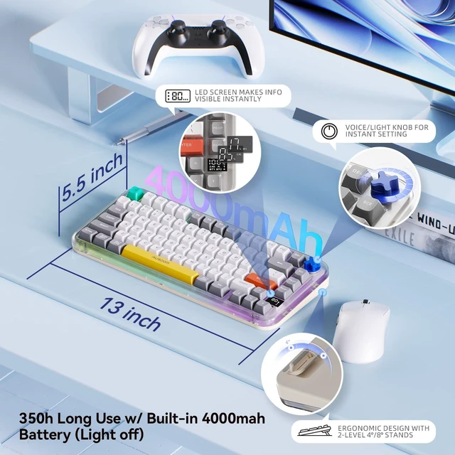 Alt view image 7 of 7 - AUSDOM K75pro Wireless Gaming Creamy Keyboard, Tri-Mode BT/2.4G/USB-C Computer Keyboard, RGB Backlit Media Knob Creamy Keyboard (Mixed Color)