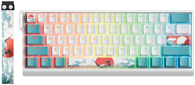 Main image of HITIME x XVX 60% Percent Keyboard with Strap, H61 Wired Aluminum Gaming Keyboard, Hot Swappable, Kanagawa Anime PBT Keycaps, RGB Backlit, Cherry Profile, Sound Absorbing Pads, Creamy Linear Switch