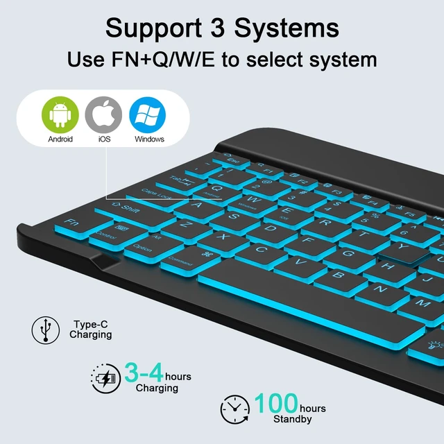 Alt view image 5 of 7 - Wireless Keyboard And Mouse Combo, Rechargeable Bluetooth Keyboard & Mouse with 7 Color Backlit and 2.4 GHz Wireless USB Receiver, Compatible with Phone, iPad, PC, Laptop, Windows/iOS/Android, Black