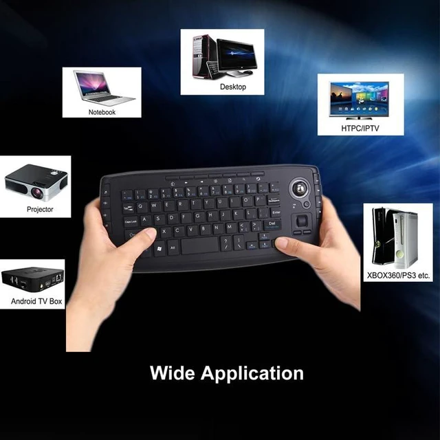 Alt view image 4 of 7 - Mini Ergonomic Keyboard Trackball Air Mouse 1200dpi Function TV 2.4G Wireless Keyboard with trackball Mouse Keyboartd Combo for Lapotp PC TV Remote Controller HTPC (Black)