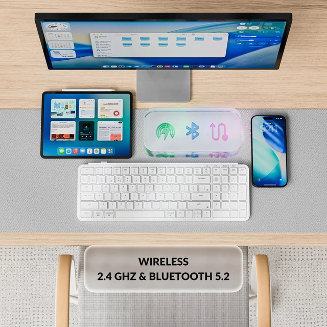 Alt view image 2 of 6 - Keychron B2 Pro Ultra-Slim Wireless Keyboard, 96% 98-Key Layout with Numeric Keypad, 2.4 GHz Bluetooth 5.2 USB-C, ZMK Launcher, 1000 Hz Polling, Up to 300 Hours, Mac Windows Linux - Ivory White