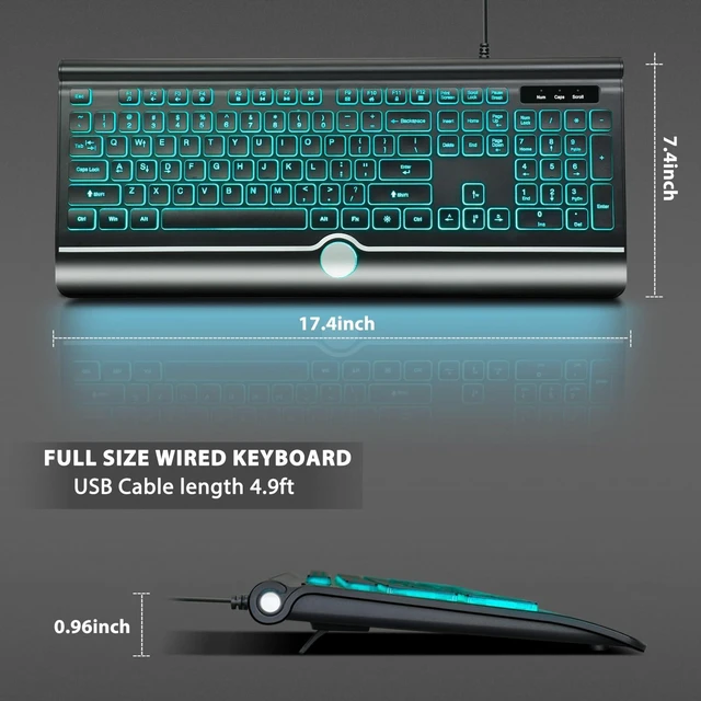 Alt view image 2 of 7 - HeengYanson Backlit Computer Keyboards, Wired Light Up Keyboards with 7-Color Backlit, USB Lighted Keyboard Easy to See and Type, Corded Full-Size Keyboard for Windows Desktop, Laptop, PC