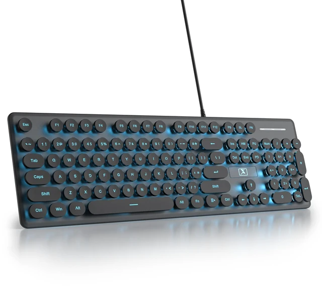 Main image of Vumilstek Wired Retro Typewriter Keyboard, Quiet Computer Keyboard Light up with Full Size 104 Round Keys Blue LED Backlit Slim Silent for Windows PC Laptop(Black)