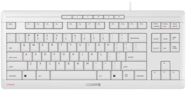 Main image of Cherry Stream Keyboard TKL, Wired Keyboard Without Number Pad, Whisper Quiet Keys, Unique Typing Feel, Slim Design, SX Scissor Switches, QWERTY, White-Gray
