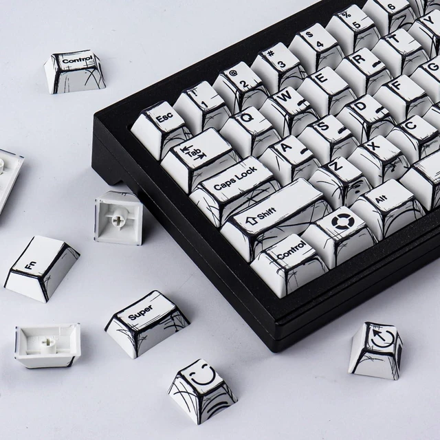 Alt view image 4 of 7 - Heykit PBT Keycaps - Japanese Manga Theme Keycaps for 60%, 65%, 75%, 100% Keyboard, 131 Keys Dye-Sub Custom Cherry Profile Keycap, Minimalist Style Key Caps for Cherry MX Mechanical Keyboard, White