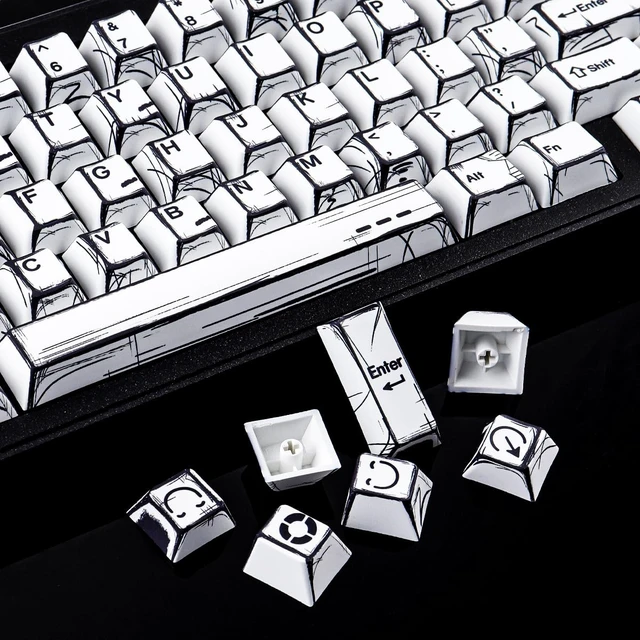 Alt view image 7 of 7 - Heykit PBT Keycaps - Japanese Manga Theme Keycaps for 60%, 65%, 75%, 100% Keyboard, 131 Keys Dye-Sub Custom Cherry Profile Keycap, Minimalist Style Key Caps for Cherry MX Mechanical Keyboard, White