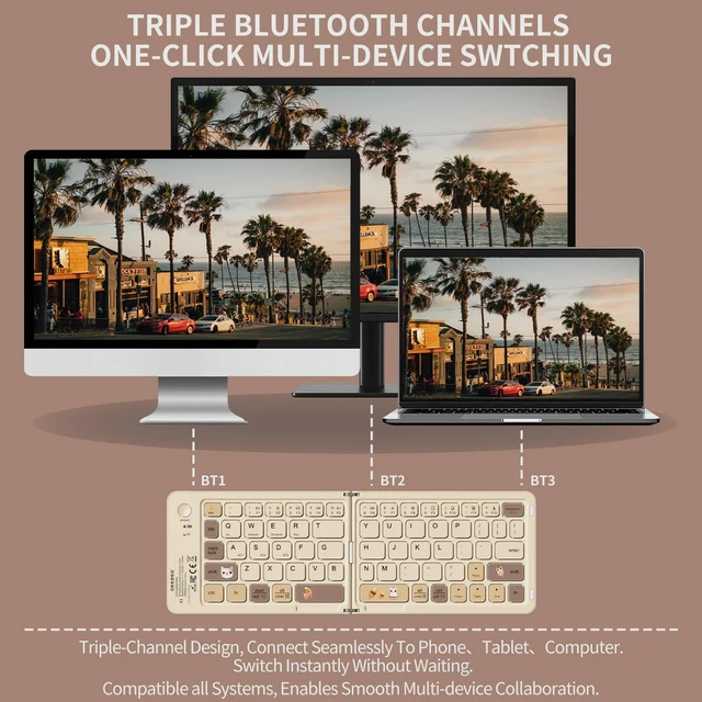 Alt view image 4 of 6 - Ubxxziy Foldable Bluetooth Keyboard with UV Printing Technology Rechargeable Keyboards,Compact Wireless Travel Keyboards for iPad, Smartphone, Tablet and Laptop - Z1 Milk Tea Colorful