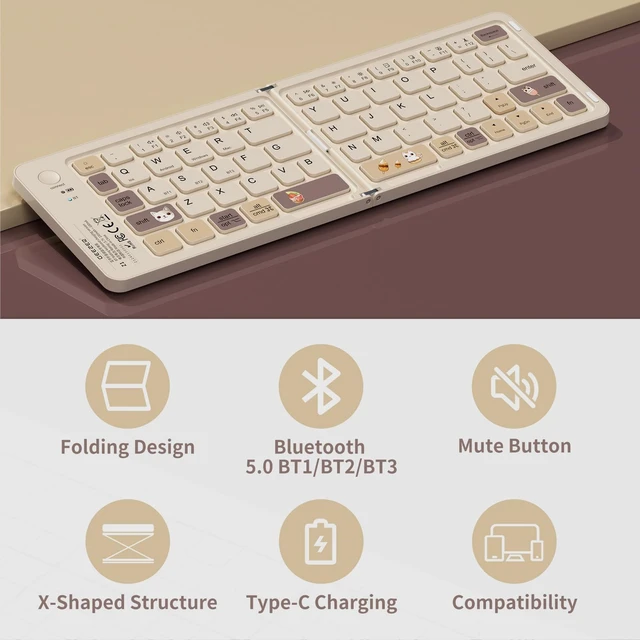 Alt view image 5 of 6 - Ubxxziy Foldable Bluetooth Keyboard with UV Printing Technology Rechargeable Keyboards,Compact Wireless Travel Keyboards for iPad, Smartphone, Tablet and Laptop - Z1 Milk Tea Colorful