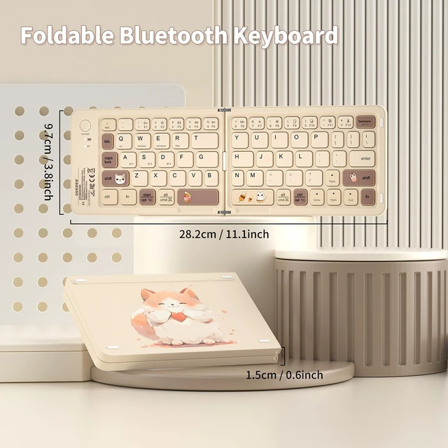 Alt view image 2 of 6 - Ubxxziy Foldable Bluetooth Keyboard with UV Printing Technology Rechargeable Keyboards,Compact Wireless Travel Keyboards for iPad, Smartphone, Tablet and Laptop - Z1 Milk Tea Colorful