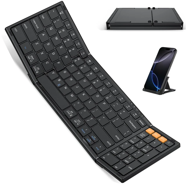Main image of OMOTON Foldable Keyboard for Travel, Full Size with Number Pad, Black | BK002, Bluetooth 3-device Switching for iPad/iPhone/Tablet/Laptop/Mac, Rechargeable, Folding Portable for Travel Remote Work